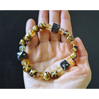 虎眼石.黃水晶.黑奧剛手鍊