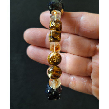 虎眼石.黃水晶.黑奧剛手鍊