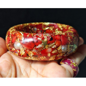 奧剛紅珊瑚珍珠手環